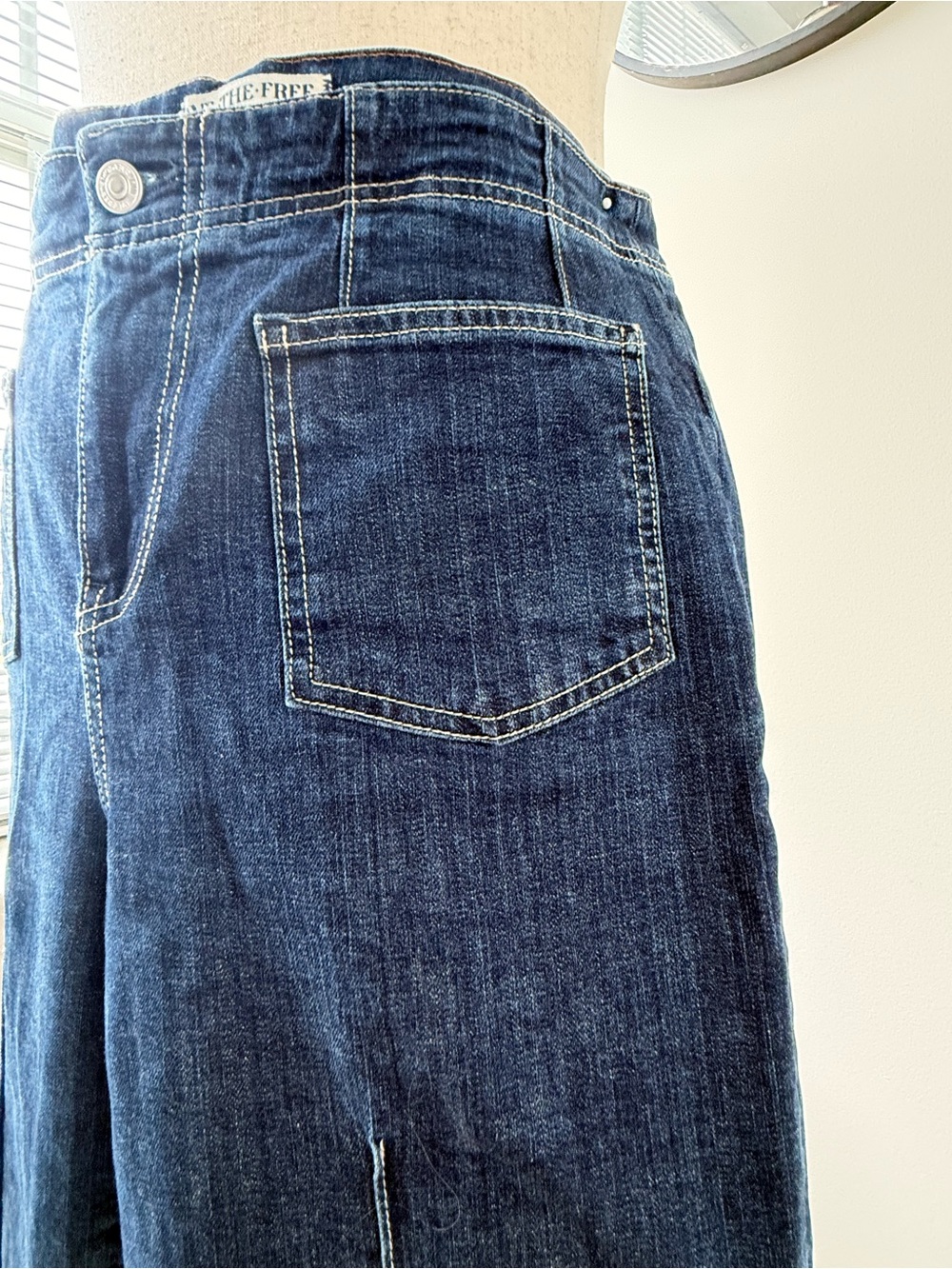 Free People Dark Indigo Flared Leg Jeans with Front Patch Pockets - Picture 3 of 12